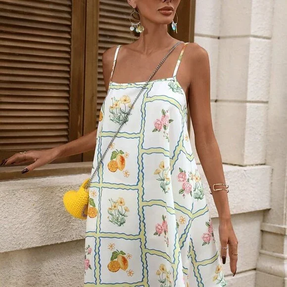 Multicolor Boho Women's Floral Print Resort Sleeveless Mini Dress - Picture 5 of 6